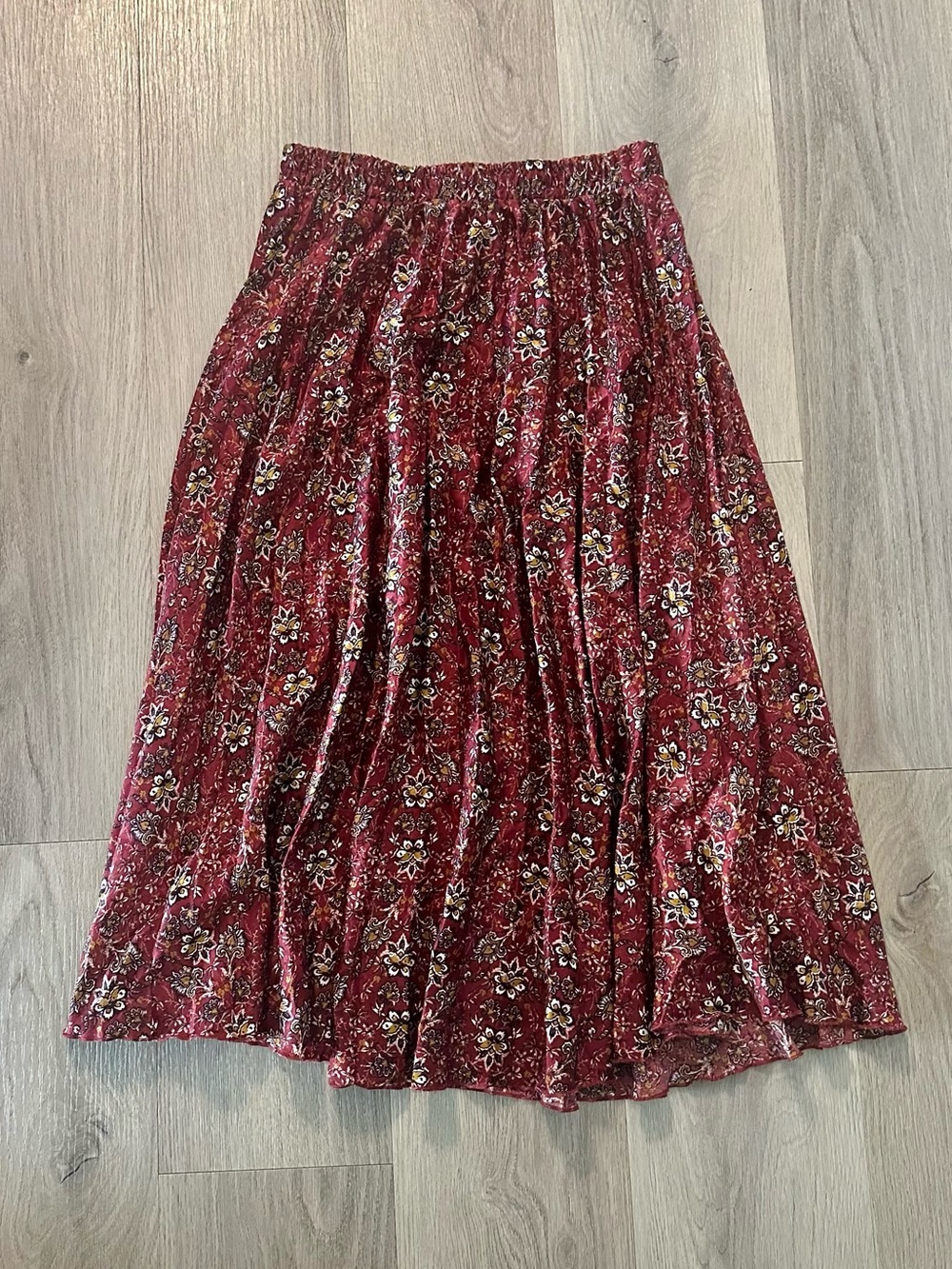 burgundy floral skirt